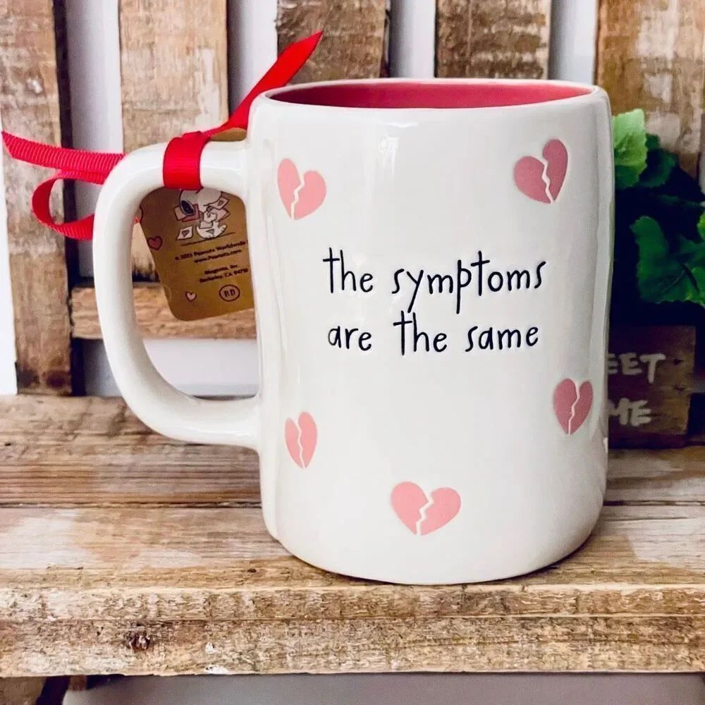 NWT Gorgeous Rae Dunn Peanuts It's either the flu or love Double Sided Pink Mug - Picture 4 of 16